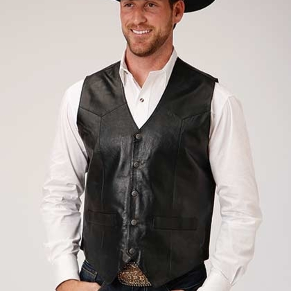 Roper Men's Black Leather Vest